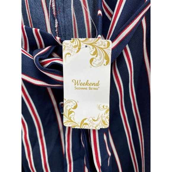 Suzanne Betro Weekend Blue Red White Stripe Tie Belt Pants 1X New NWT Flowy Wide - Picture 8 of 9